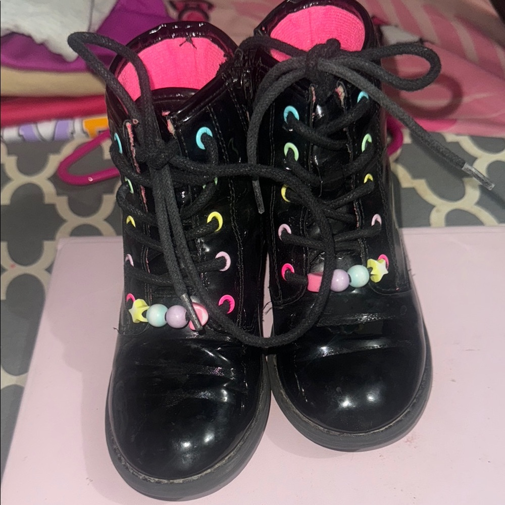 The Children's Place Black Kids Boots with Rainbow Accents
